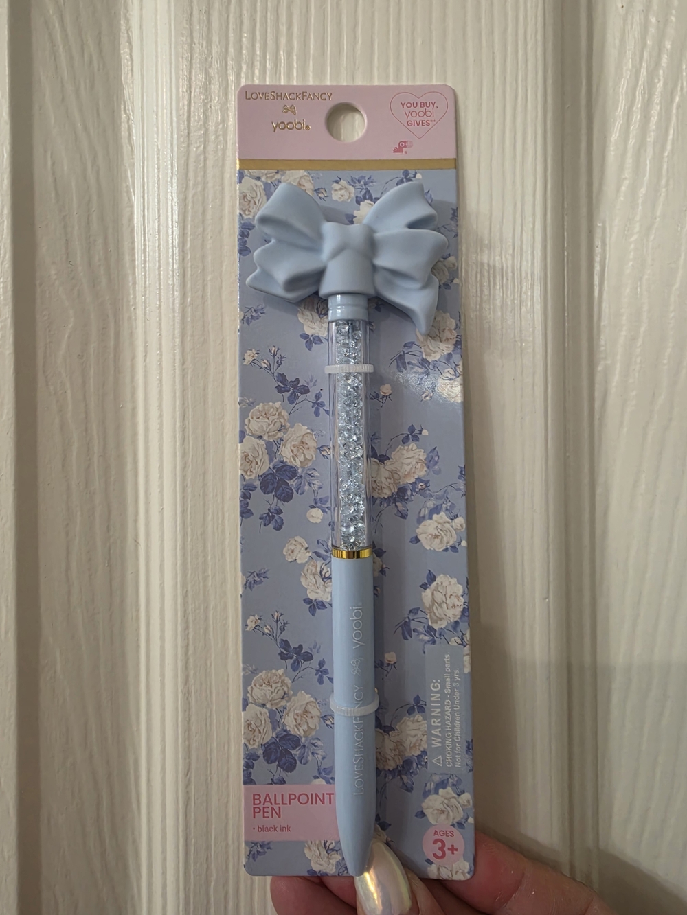 LoveShackFancy Light Blue Glitter Bow Ballpoint Black Ink Pen
